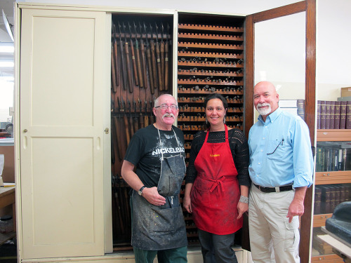 preservearchives:
“ Government Printing Office Visit
Senior Conservator Jana Dambrogio was invited to the bindery of the Government Printing Office (GPO) to capture impressions of their early brass decorative finishing tools. Dambrogio documented...