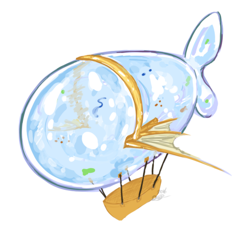 A drawing I made earlier today, before the art block hit meHave a floaty zeppelin aquarium with gold