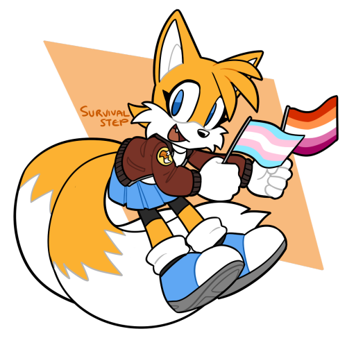 survivalstep:Two flags, one per tail :> [Pride month tag]     