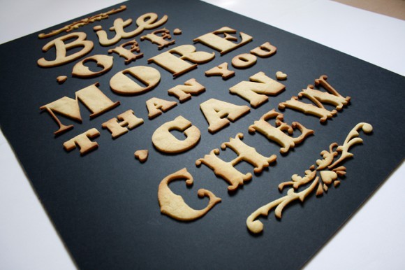 typostrate:  Food Typography  made of pepper, curry, honey, biscuit, noodles, cheese,