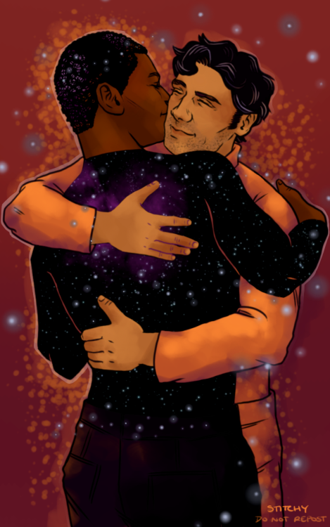 thingsfortwwings: stitchyarts: [blows a kiss] spaceprince finn and his poe ! [Image: Finn and Poe Da