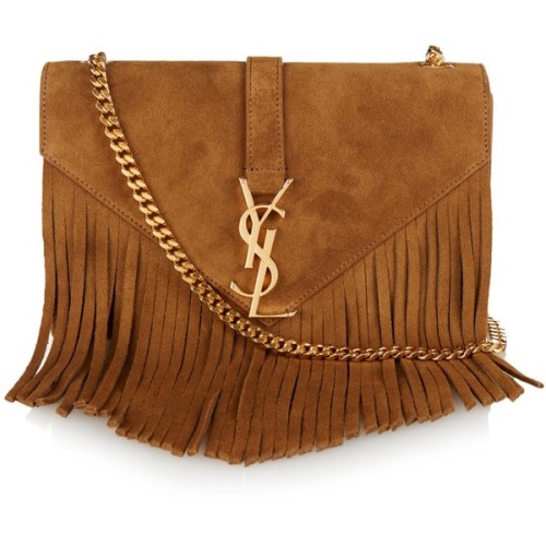 Saint Laurent Monogram fringed suede shoulder bag ❤ liked on Polyvore (see more brown purses)