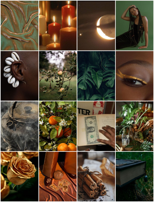wickedghastly:Orange + Green Prosperity AfroWitch themed moodboard ☀️good herbs n other tingz to use