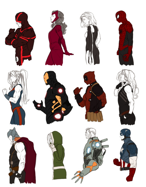 peppermonster:  kristaferanka:  kristaferanka:  my Marvel Now series - updated - about a year of drawing Cyclops - Scarlet Witch - Invisible Woman - Spider-man She-Hulk - Iron Man - Deadpool - Red She-Hulk Thor - Rogue - Cable - Captain America Lady Sif