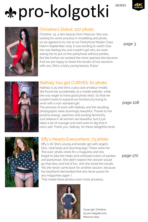 NEW pro-kolgotki October 2015 >>>: 239 photo of girls in pantyhose in 4K resolution. DOWNLOAD full issue here: http://goo.gl/Fkchnh