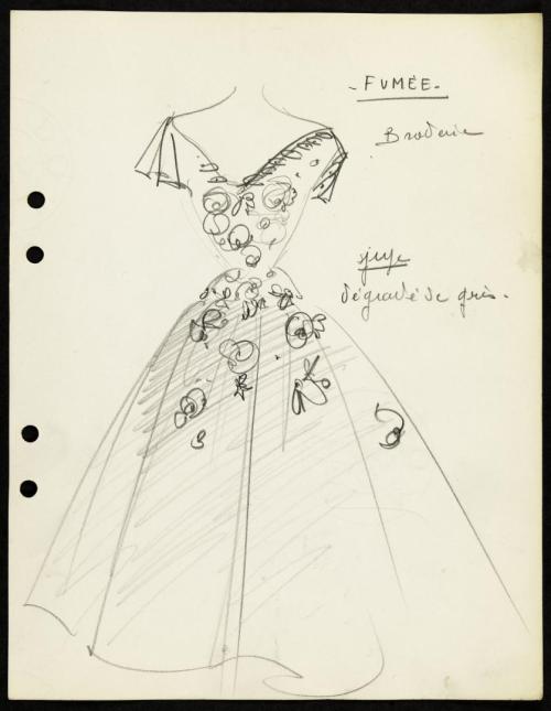 fashionsfromhistory: “Fumée” Evening Dress & Related SketchesCarvenSpring/Summer 1952 Palais Gal