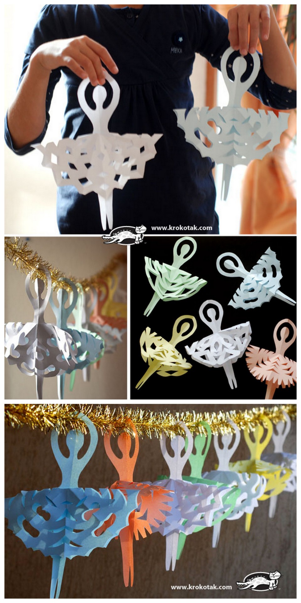 DIY Ballerina Snowflake Tutorial and Template from Krokotak here. For 56 Star Wars snowflake templates and other DIY snowflakes (Game of Thrones, zombies, Tardis etc…) go here: truebluemeandyou.tumblr.com/tagged/snowflakes