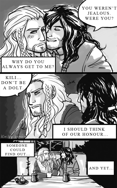 kiwiitin:  Prompt was Jealous Fili. My life’s gone. I don’t even know why I did this (excuse to practice backgrounds with these two somewhere in the middle, maybe?) Don’t judge me.  