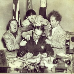 atlantahistorycenter:  The Three Stooges with Atlanta Chief of Police Herbert Jenkins in 1949. ‪#‎wouldagrammed‬ Browse and order prints from our collection. 