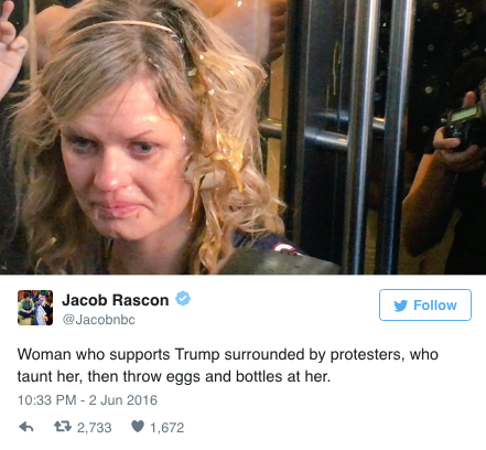 blackpantha:  rayhn:  micdotcom:  Donald Trump supporters were beaten and pelted