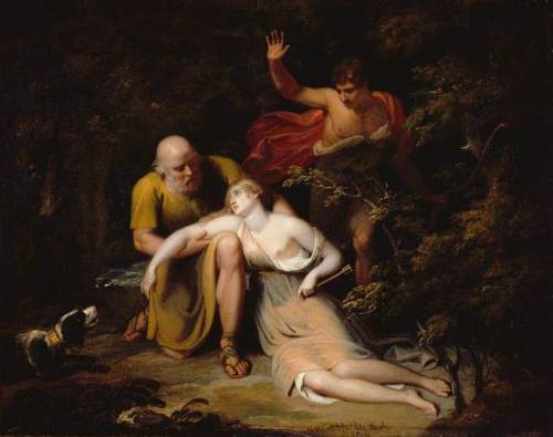 Dorinda, Wounded by Silvio, Is Sustained by Linco (1802). Samuel Woodforde (English, 1763-1817). Oil