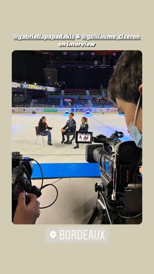 papadakis and cizeron being interviewed by local news