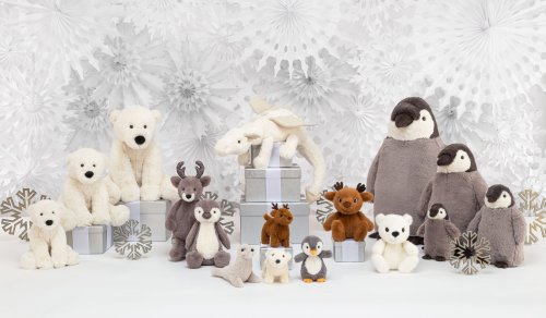 promotional image of perry polar bear, bashful glitz reindeer, bashful glitz penguin, snow dragon, d