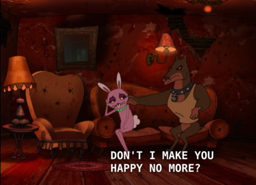 agentdarkb0oty: closet-keys:   Anyone else remember the episode of Courage the Cowardly Dog about a lesbian bunny who escapes her abusive boyfriend and rides off into the night on a train with the love of her life?  I like to think that Kitty and Bunny