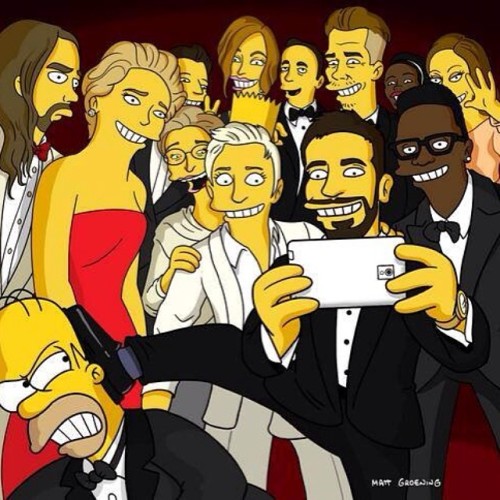 Matt Groening Simpson-izes the #Ellen #selfie from the #Oscars.