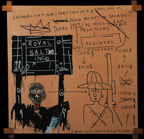 artist-basquiat:Native Carrying Some Guns, Bibles, Amorites on Safari, 1982, Jean-Michel BasquiatMed