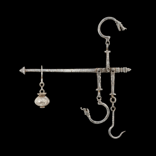 Steelyard, early 18th century. Italy. Wrought iron, hooks with dragon&rsquo;s heads.  Luigi Nessi co