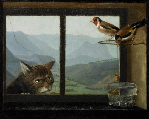 peaceinthestorm:  Gabriel-Germain Joncherie (1798-1856, French) ~ The Cat and the Goldfinches, 