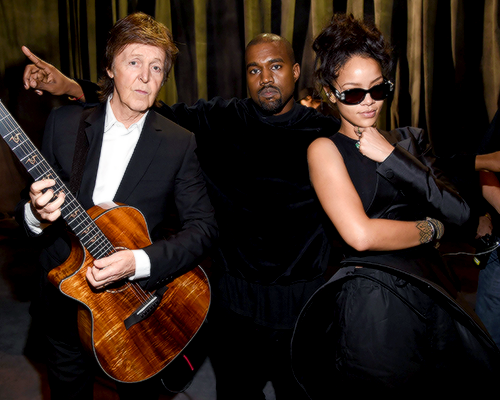 hellyeahrihannafenty: Rihanna, Kanye West, & Paul McCartney at Grammy Rehearsals