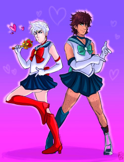 kit-replica:  Fighting evil by moonlight,Winning love by daylight,Magical boy February made me think of how fabulous these two would be in sailor scout uniforms/more importantly Sailor Moon ones. Also hint of Jackbooty for belated booty day 