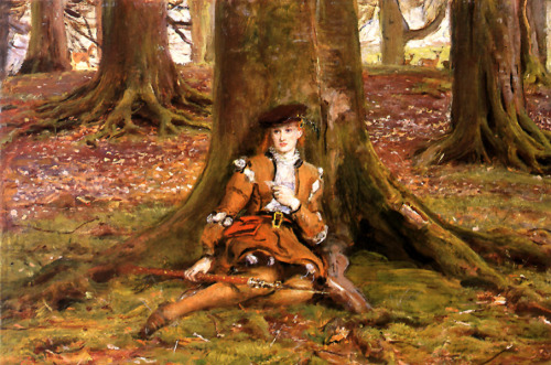 femalebeautyinart:Rosalind in the Forest by John Everett Millais, later 19th century