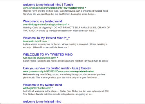 sinisterstiel:  herimperialnootness:  Proud member of the “I never titled my blog with welcome to my twisted mind” club   I didn’t think this was a thing but oh my god.