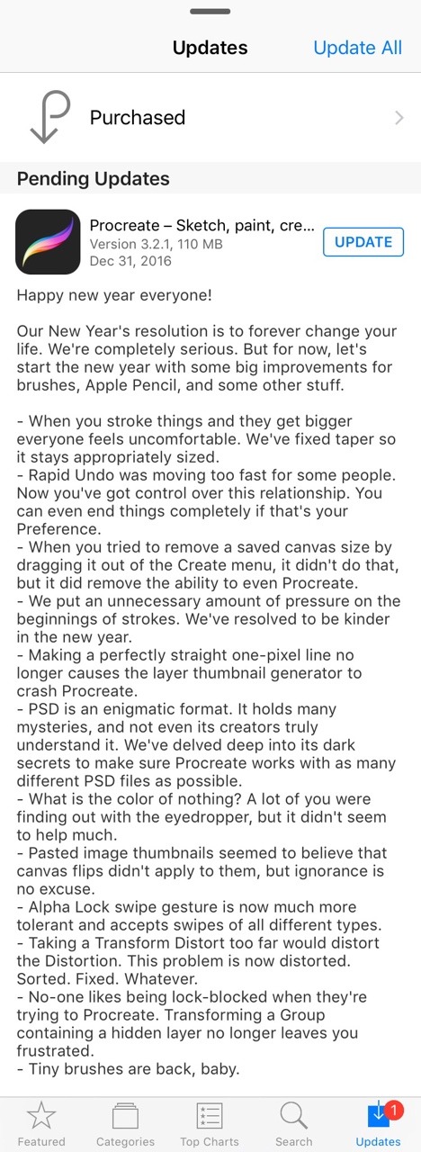 Procreate rings in 2017 with the great release notes.