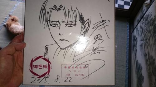 Various sketches of Levi, Armin, and Eren by Asano Kyoji (Both on display + via his fan autograph session) and the Shingeki no Kyojin chief animation director himself, as seen today via his new exhibition in Koga, Japan!Sources: 1, 2, 3, 4, 5, 6, 7, 8,
