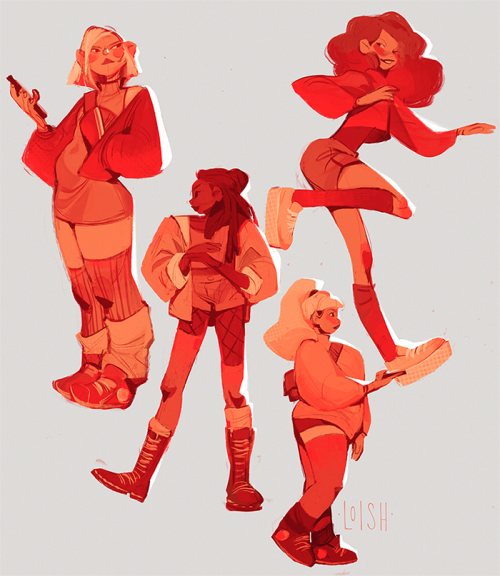 Some red girls ~ playing with shapes (and stocking styles)!