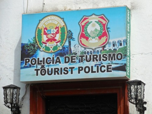 Policía de Turismo - Tourist Police, Arequipa, 2017.In order to protect the tourists from the locals