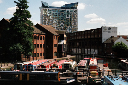 Birmingham, The Cube mixed use building in the distance designed by Ken Shuttleworth, opened in 2010