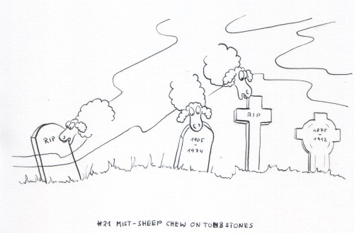 Botober day 21: Mist-sheep chew on tombstones