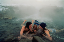 High school friends enjoy a thermal spring