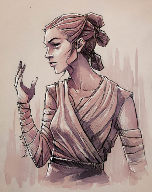 ilustrariane:“Rey”another Star Wars fanart, mixed media (pencil on paper + digital watercolors and h