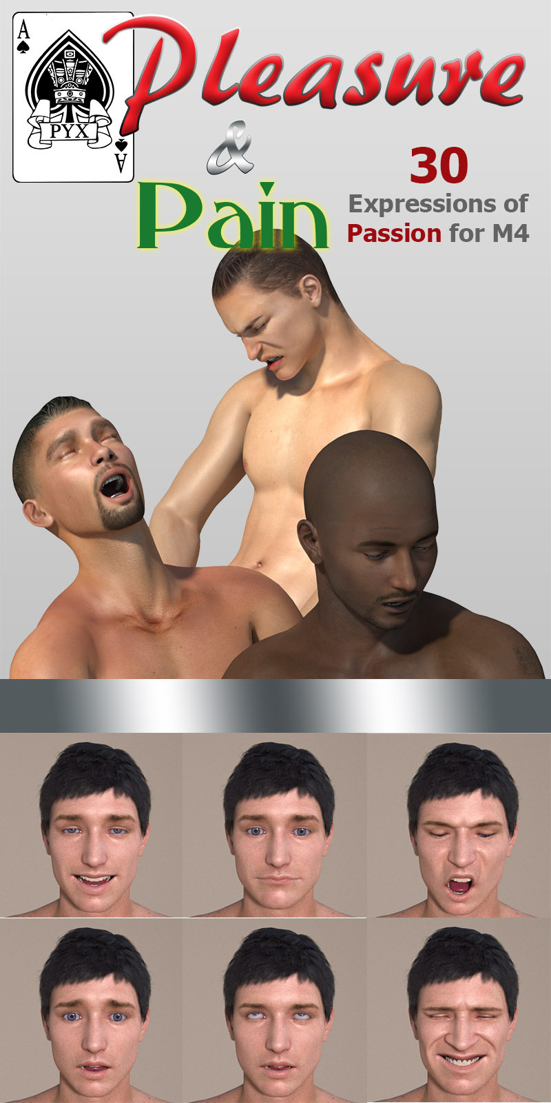  Pleasure and pain  comprises 30 facial expressions for DAZ&rsquo;s Michael 4