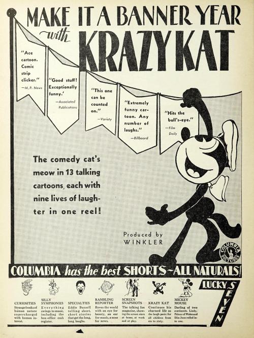 Kat gets top billing over Mouse.Movie Age, January 20, 1934.