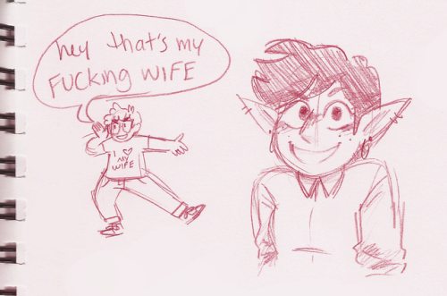 class-tomorrow:bortmcjorts:i ♥ my wife[image description: a red sketch of Barry Bluejeans, and Lup f