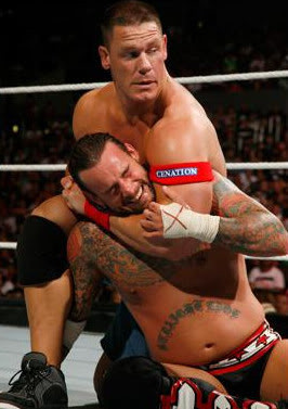 Cena with a tight headlock on Punk!