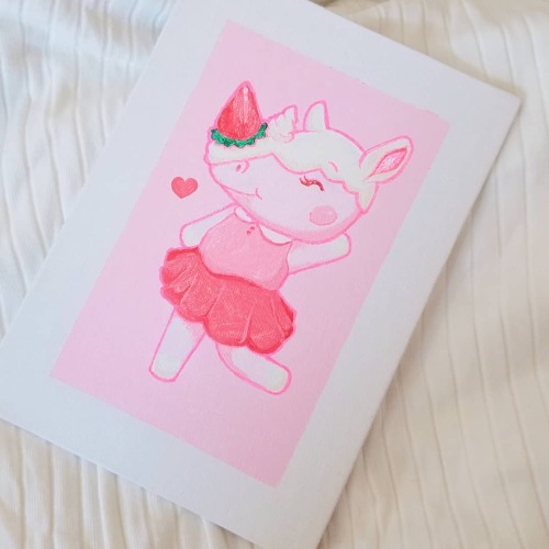 Finished painting of Merengue from Animal Crossing! Her design is so cute. ;;..........#kawaii #pink