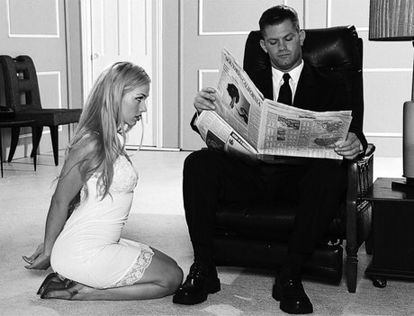 good-wife-inspiration:  Obedient wife waits for commands from her husband.