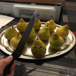 Don&rsquo;t cry Pear, you knew you were delicious! Crew snack provided by Christy Cohen.