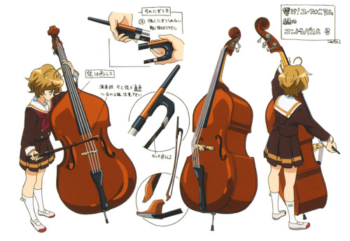 artbooksnat:  Sound! Euphonium (響け！ユーフォニアム) Instrument focused character designs from Hibike! Euphonium, illustrated by Shoko Ikeda (池田晶子), to keep details like hand positioning and sizing consistent between animators. Diagrams