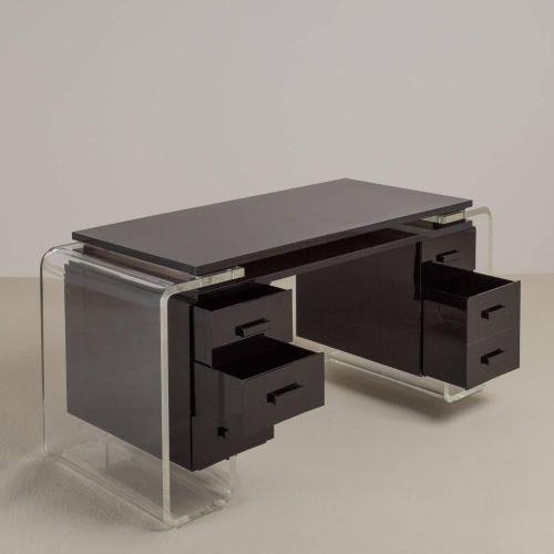 virtualgeometry:Large Black and Clear Lucite Vanity Table or Desk, 1980sFile Under: Office Attitude 