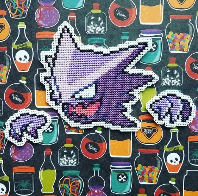 retrogamingblog:Glow-in-the-dark Pokemon Cross-stitches made by MeleeMissyStitchery