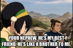 firenationandrecreation:  Sokka: Your nephew, he’s my best friend, he’s like a brother to me, but he’s a disaster. And your niece, she needs to be put in a mental institution. On an island. In space.  Suki’s face says it all.