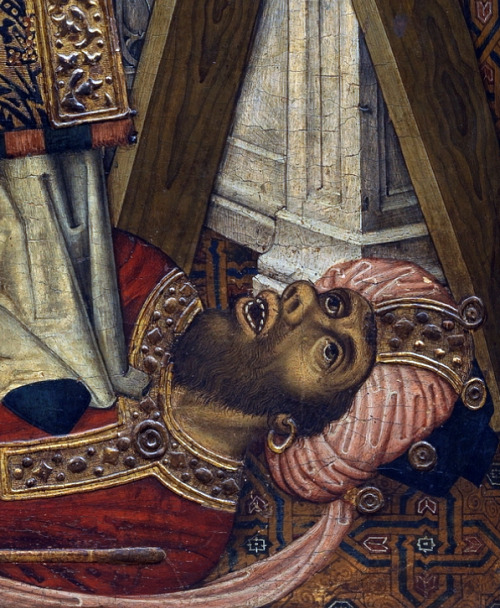 Tomás Giner - St. Vincent, Deacon and Martyr, with a Donor (c. 1462). Detail.