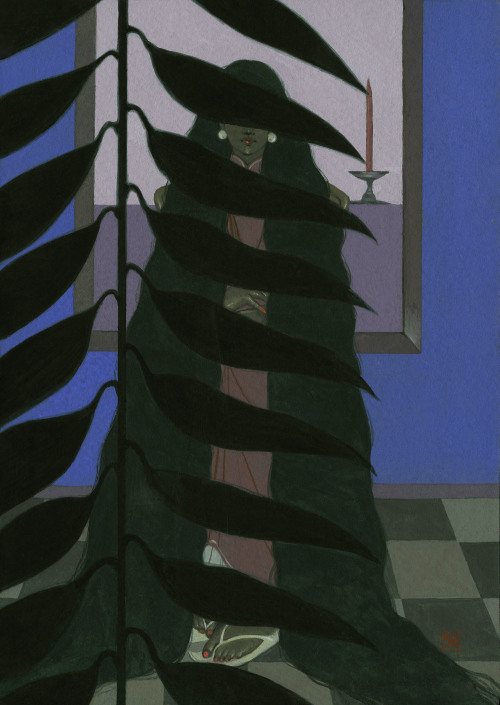 itscolossal:Plants, Hair, and Shadows Obscure Women in Introspective Gouache Paintings