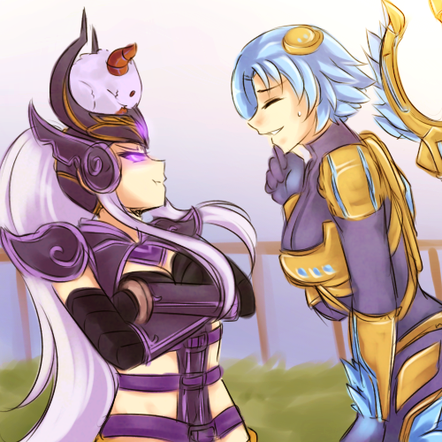 transcendentsyndra:   “You were suppose to take care of him yesterday!”  ( Syndra is showing her dominance by looking down at Irelia while being the shorter one 8D  BUT YAY! Finally did something for lol69min! Well I saw the start 5 mins