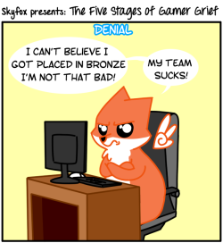dailyskyfox:  Today I present to you: The Five Stages of Gamer Grief, with some Overwatch sprinkled in there~——————————————————————————————Support the little Skyfox on Patreon!