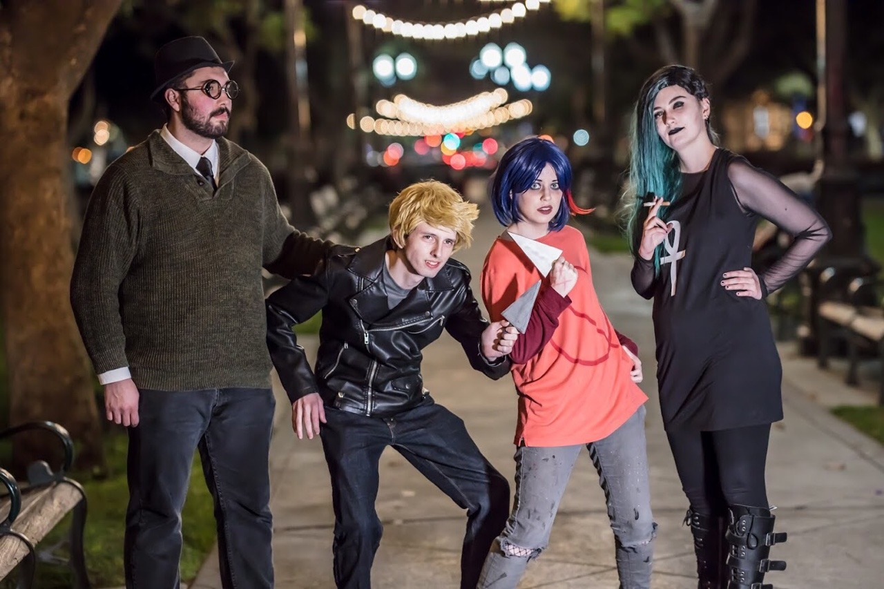 schwaycosplay:  Saturday’s Night in the Woods group!   I’m Mae! Angus is @obesepanda12